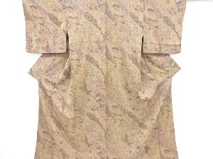 リサイクル　道長取りに蝶・花鳥模様小紋着物